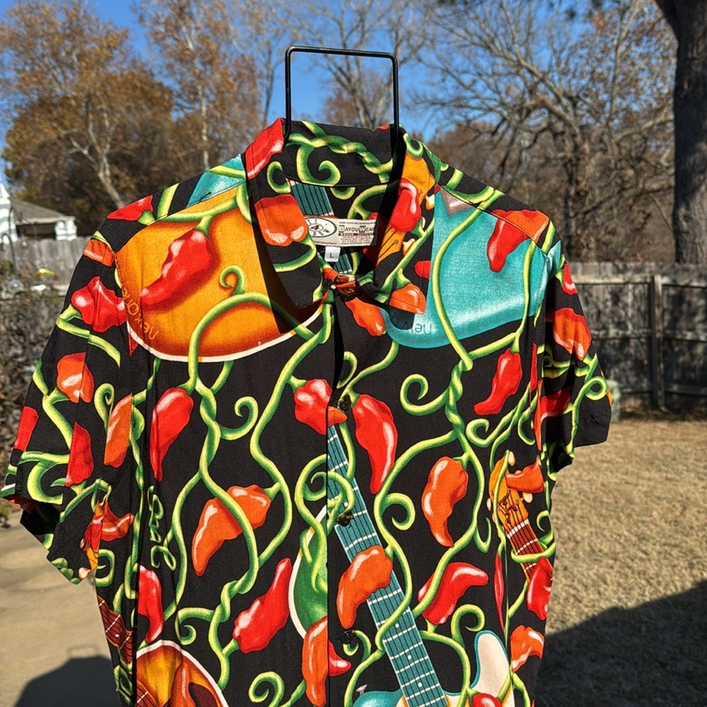 Bayouwear New Art 2 Wear Hot peppers Guitars shirt L 2006 Jazz Ltd Edition Nola